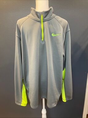 Nike Gray Therma-Fit Quarter-Zip Pullover with Neon Green Accents
